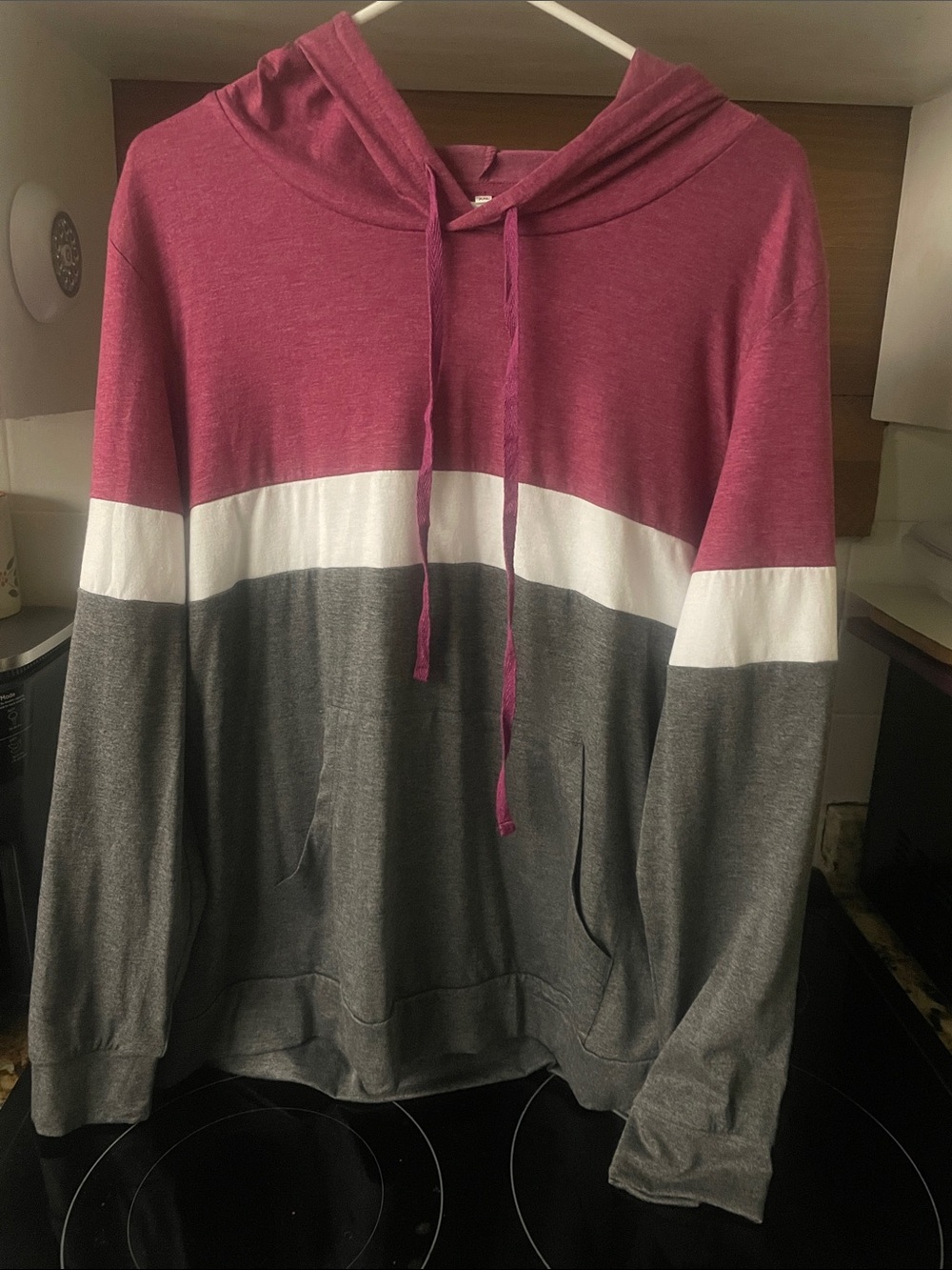 Colorblock Hooded Pullover shirt - red, White & Gray new without tags